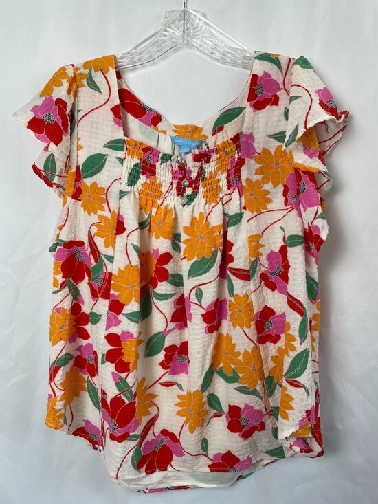 Draper James Tops - Draper James Flowy Top Vibrant Floral Pattern Flutter Sleeves Square Neck XXL